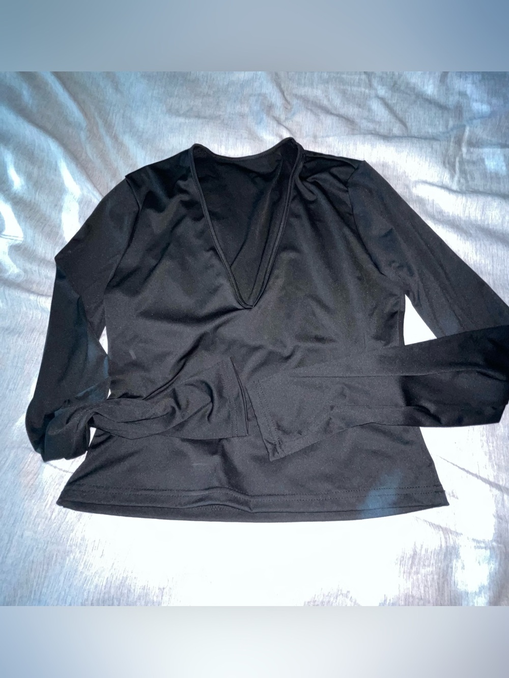 Black Long Sleeve V-Neck Top